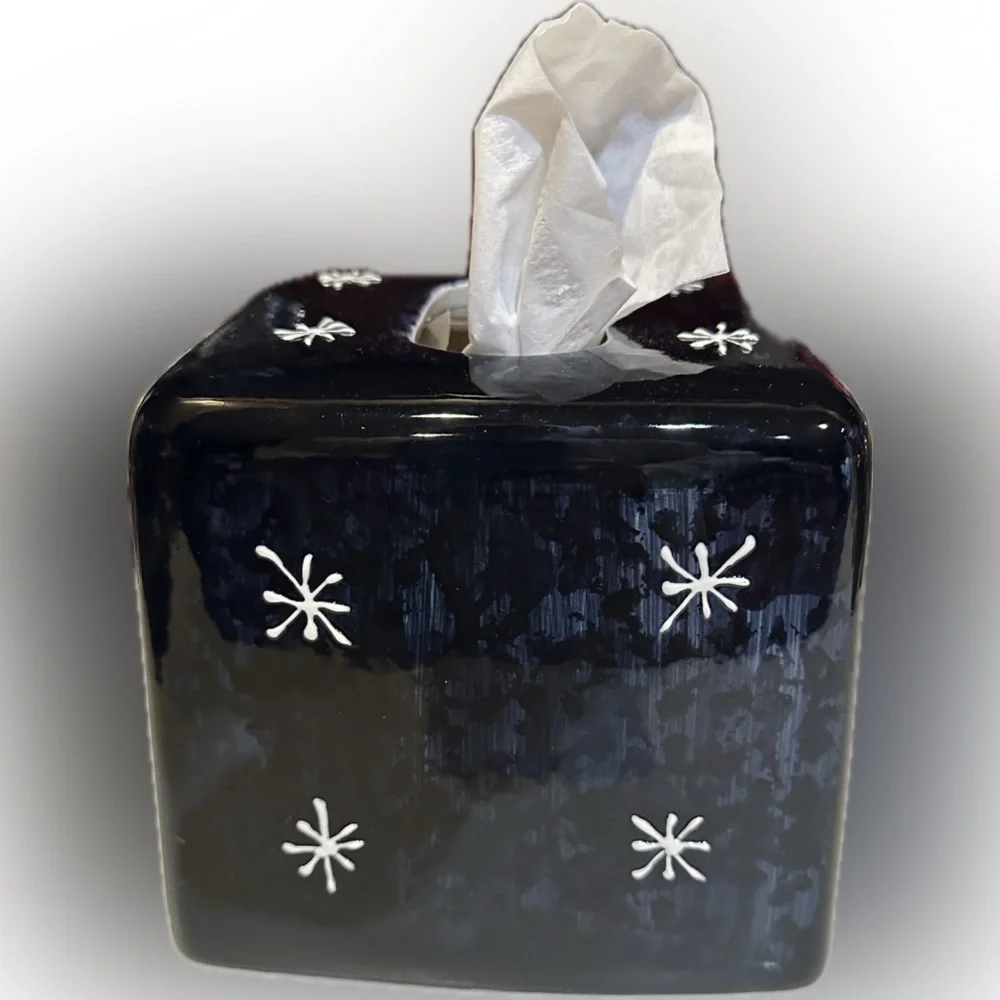 NEW VTG RARE CIC CERAMIC SANTA CLAUS TISSUE COVER BOX BLACK RED CERTIFIED INTER